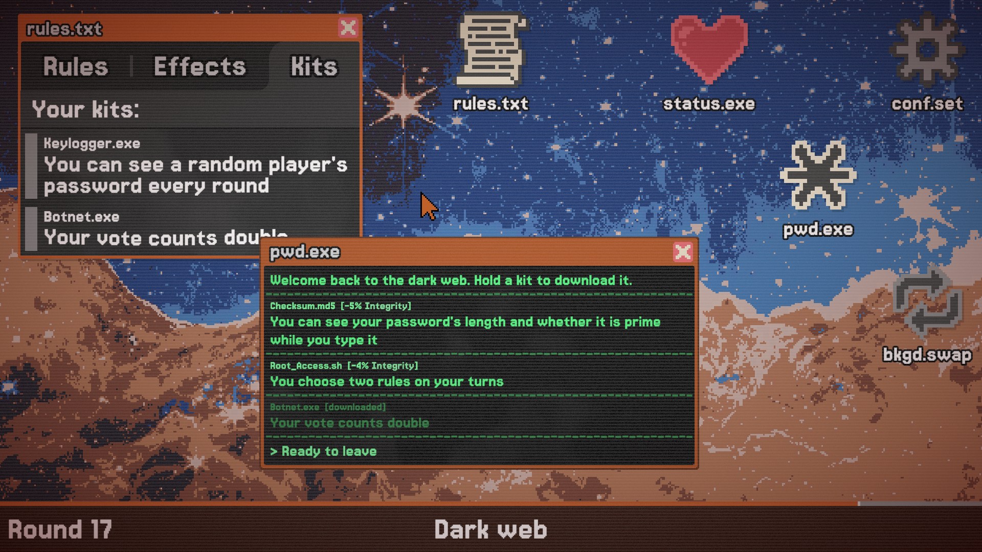 The Dark Web window offering kits in exchange for Integrity